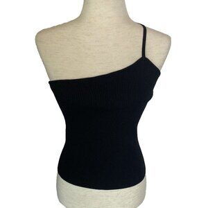 Grey Lab Ribbed Knit Tank Top Womens Sz Medium Black Asymmetrical Modern NWT $50